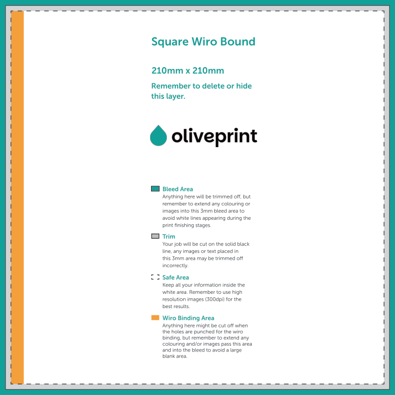 Brochures & Booklets: Wiro Bound Brochure – 210 x 210 / Side Edge Bind artwork template preview