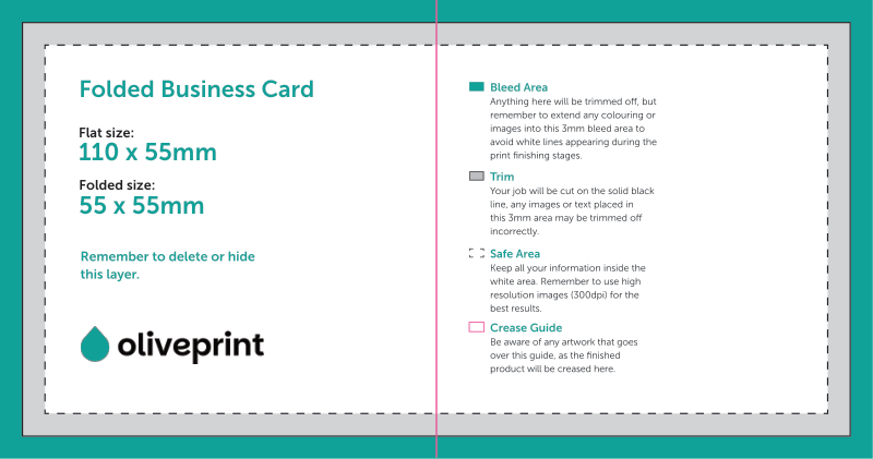 Folded Business Cards: 110 x 55 mm – Single Sided artwork template preview