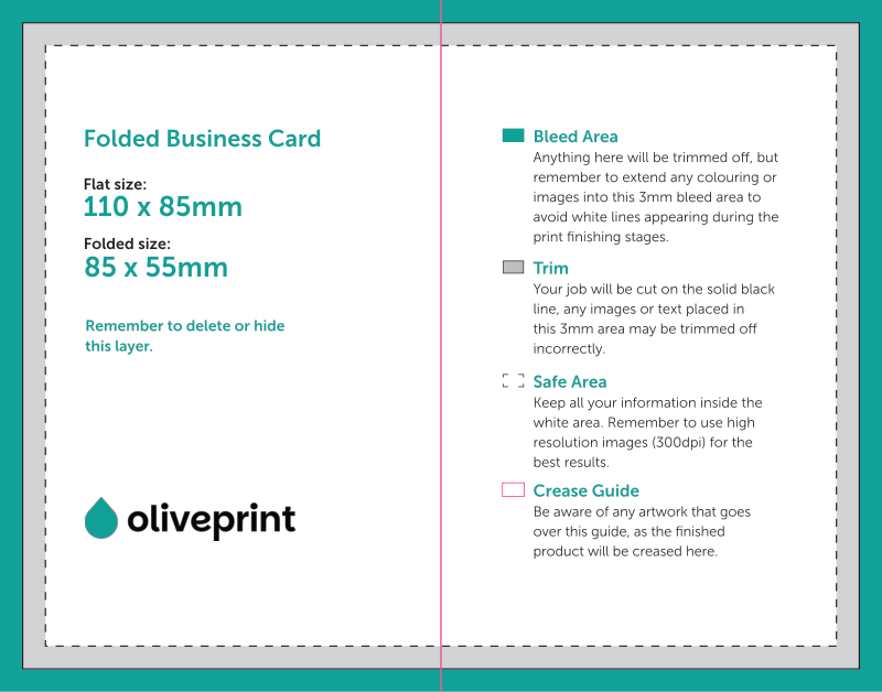 Folded Business Cards: 110 x 85 mm – Single Sided artwork template preview