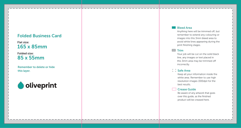 Folded Business Cards: 165 x 85 mm – Single Sided artwork template preview