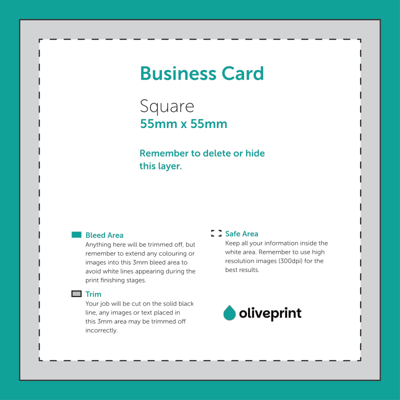 Business Cards: 55 x 55 mm (Square) – Single Sided artwork template preview