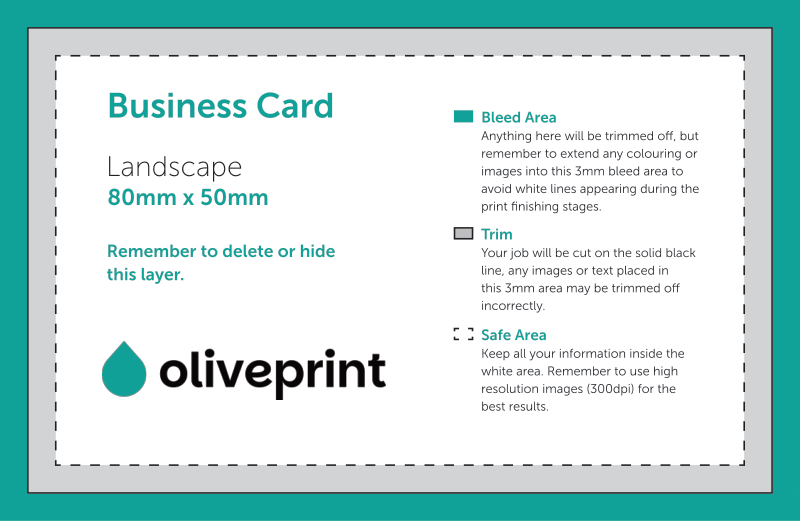Business Cards: 80 x 50 mm (Small) – Landscape / Single Sided artwork template preview