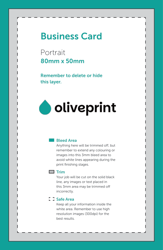 Business Cards: 80 x 50 mm (Small) – Portrait / Double Sided artwork template preview