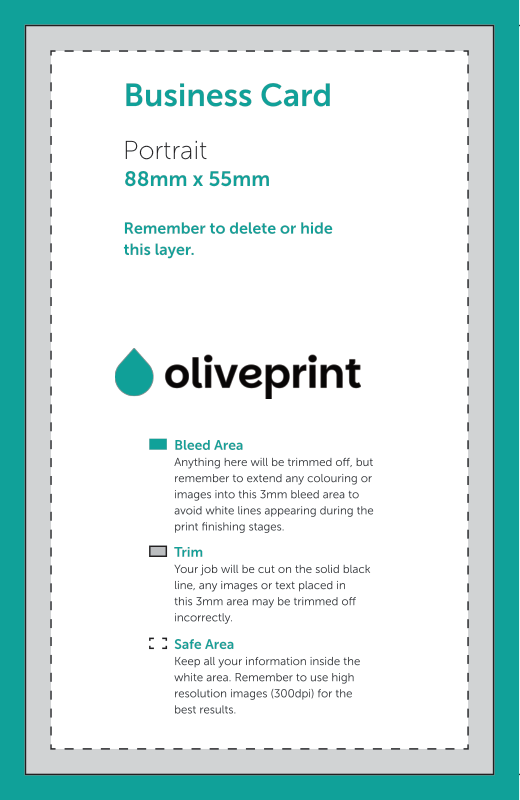Business Cards: 88 x 55 mm (Alternative) – Portrait / Single Sided artwork template preview