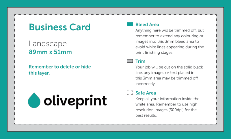 Business Cards: 89 x 51 mm (American) – Landscape / Single Sided artwork template preview