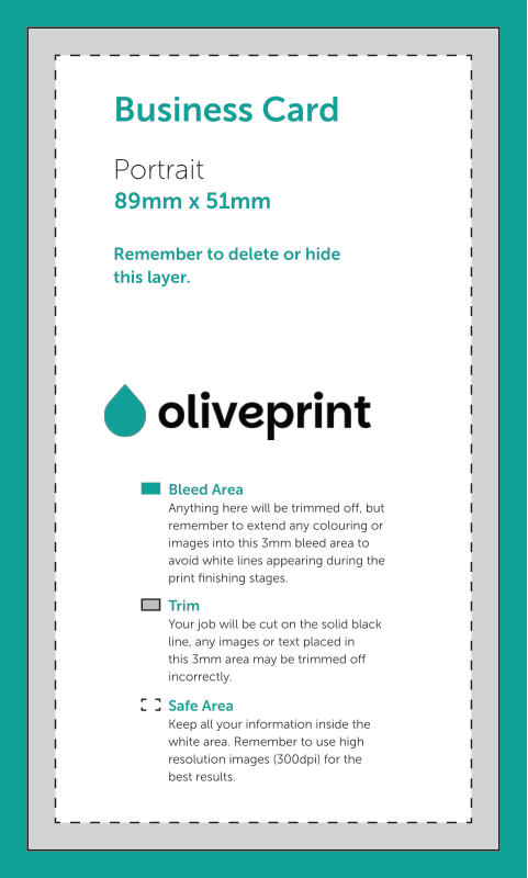 Business Cards: 89 x 51 mm (American) – Portrait / Single Sided artwork template preview