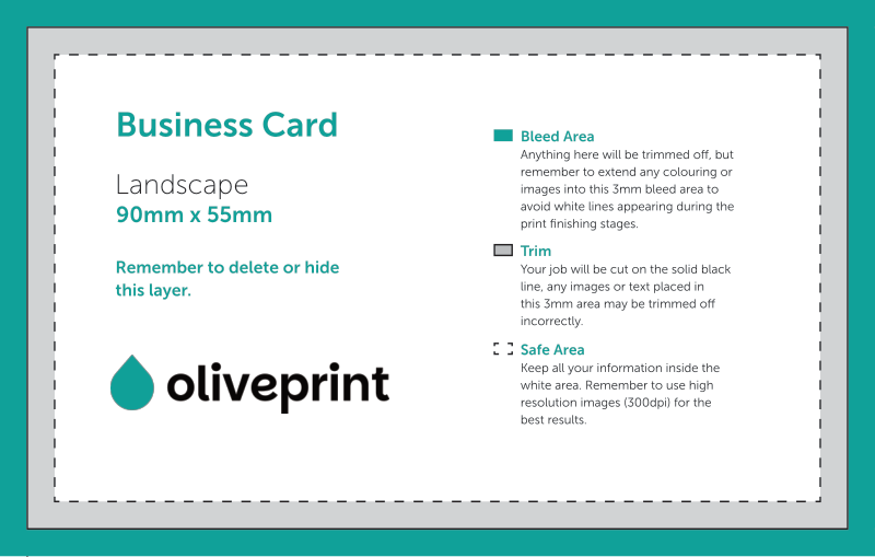 Business Cards: 90 x 55 mm (Long) – Landscape / Double Sided artwork template preview