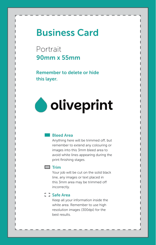 Business Cards: 90 x 55 mm (Long) – Portrait / Double Sided artwork template preview