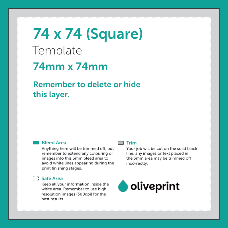 Flyers & Leaflets: 74 mm x 74 mm (Square) artwork template preview