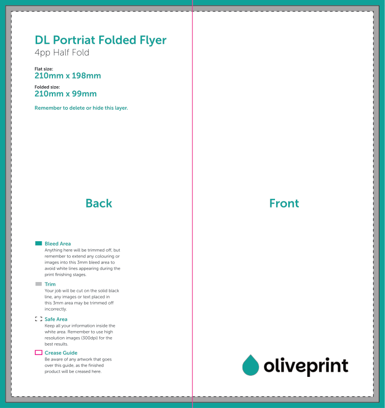 Folded Flyers & Leaflets: 210 x 198mm Unfolded – 4pp DL (Half Fold) artwork template preview