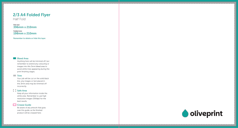Folded Flyers & Leaflets: 396 x 210mm Unfolded – 4pp 210 x 198 (Half Fold) artwork template preview