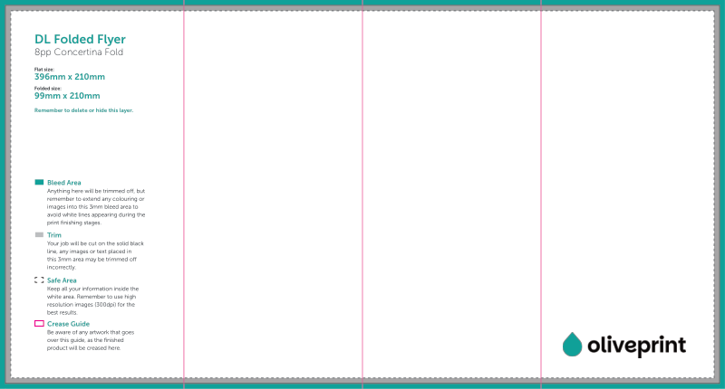 Folded Flyers & Leaflets: 396 x 210mm Unfolded – 8pp DL (Concertina) artwork template preview