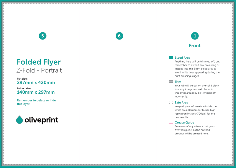 Folded Flyers & Leaflets: A3 (420 x 297mm) Unfolded – A3 Z Fold artwork template preview