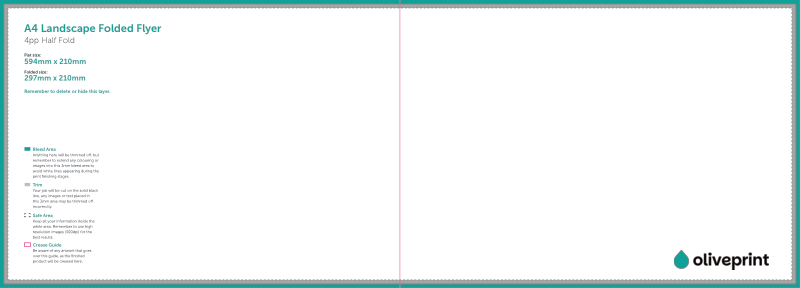 Folded Flyers & Leaflets: A3 Strip (594 x 210mm) Unfolded – 4pp A4 Landscape (Half Fold) artwork template preview