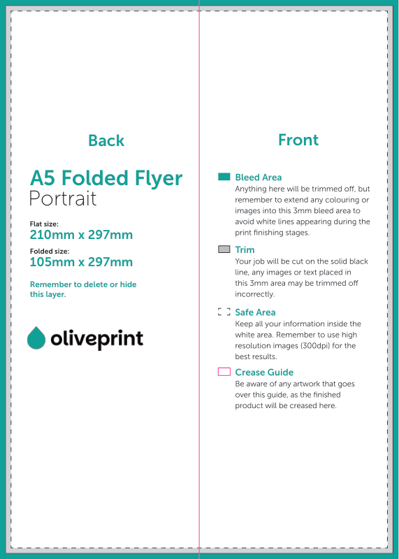 Folded Flyers & Leaflets: A4 (297 x 210mm) Unfolded – 4pp A5 Strip (Half Fold) artwork template preview
