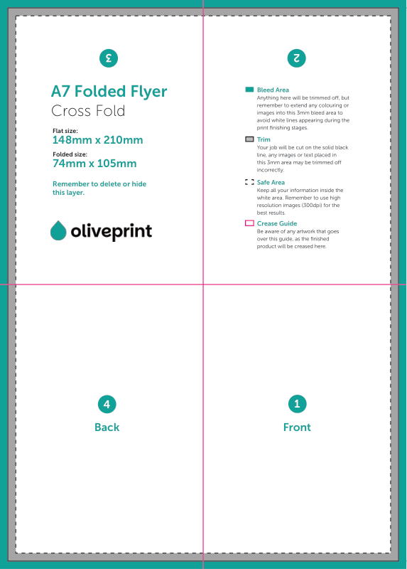 Folded Flyers & Leaflets: A5 (210 x 148.5mm) Unfolded – 8pp A7 (Cross Fold) artwork template preview