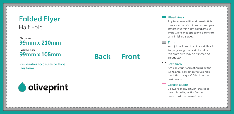 Folded Flyers & Leaflets: DL (210 x 99mm) Unfolded – Half Fold artwork template preview