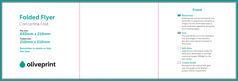 Folded Flyers & Leaflets: Square Folded – Folded Size 210x210 / 630x210 / Concertina artwork template preview