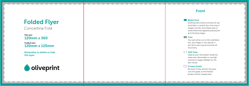 Folded Flyers & Leaflets: Square Folded – Folded Size 120x120 / Concertina artwork template preview
