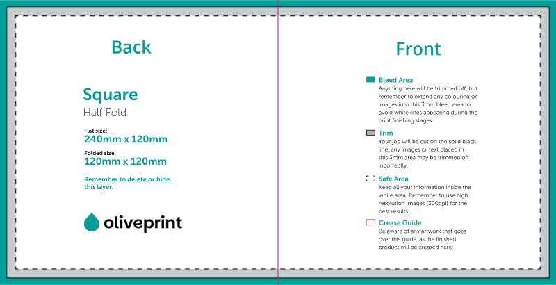 Folded Flyers & Leaflets: Square Folded – Folded Size 120x120 / Half Fold artwork template preview