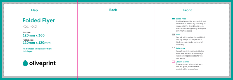 Folded Flyers & Leaflets: Square Folded – Folded Size 120x120 / Roll Fold artwork template preview