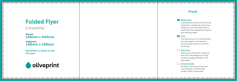 Folded Flyers & Leaflets: Square Folded – Folded Size 148x148 / Concertina artwork template preview