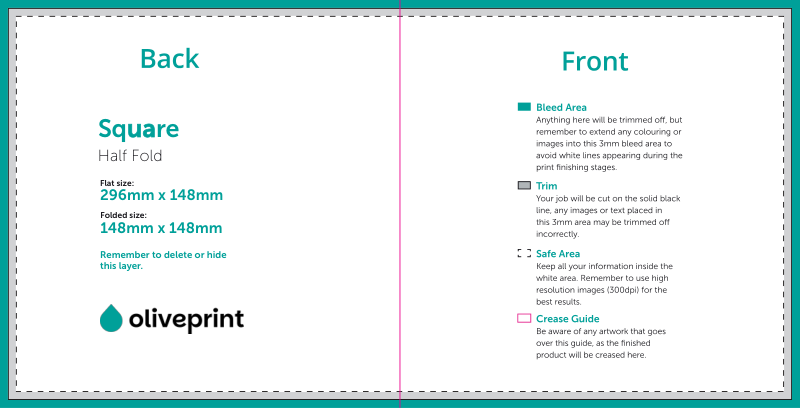 Folded Flyers & Leaflets: Square Folded – Folded Size 148x148 / Half Fold artwork template preview