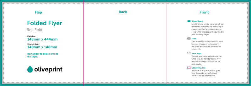 Folded Flyers & Leaflets: Square Folded – Folded Size 148x148 / Roll Fold artwork template preview