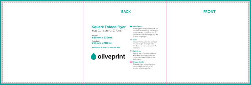 Folded Flyers & Leaflets: Square Folded – Folded Size 210x210 / Concertina artwork template preview