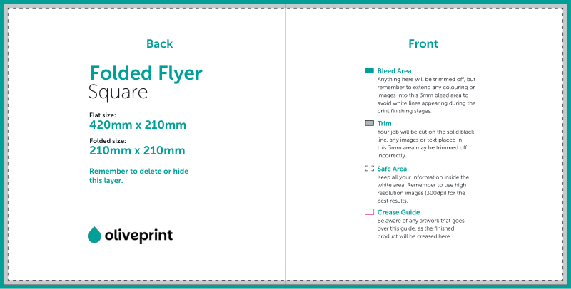 Folded Flyers & Leaflets: Square Folded – Folded Size 210x210 / Half Fold artwork template preview