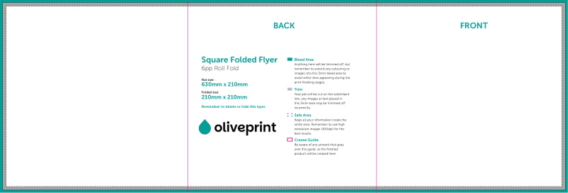 Folded Flyers & Leaflets: Square Folded – Folded Size 210x210 / Roll Fold artwork template preview