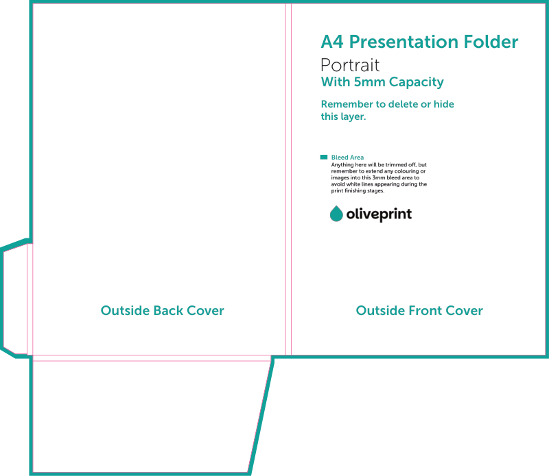 Presentation Folders: A4 with 5mm Capacity (no business card slits) – A4 5mm Capacity Folder double sided artwork template preview