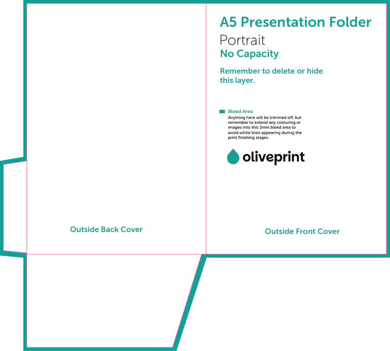 Presentation Folders: A5 (no capacity or business card slits) – SIngle-Sided artwork template preview
