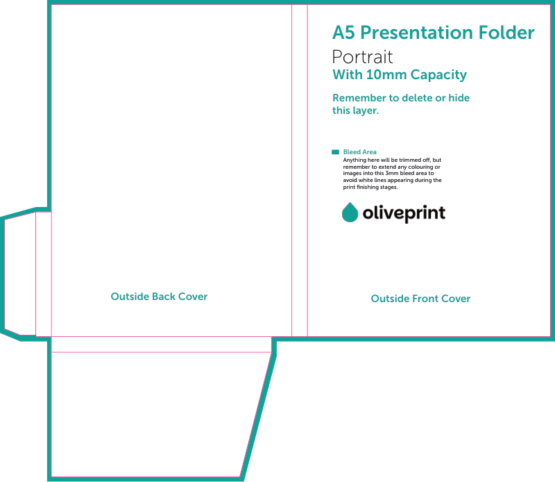 Presentation Folders: A5 with 10mm Capacity (no business card slits) – A5 Folder 10mm Capacity double sided artwork template preview