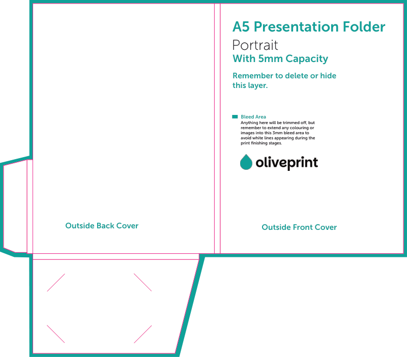 Presentation Folders: A5 with 5mm Capacity & Business Card Slits – A5 Folder 5mm Capacity single sided artwork template preview