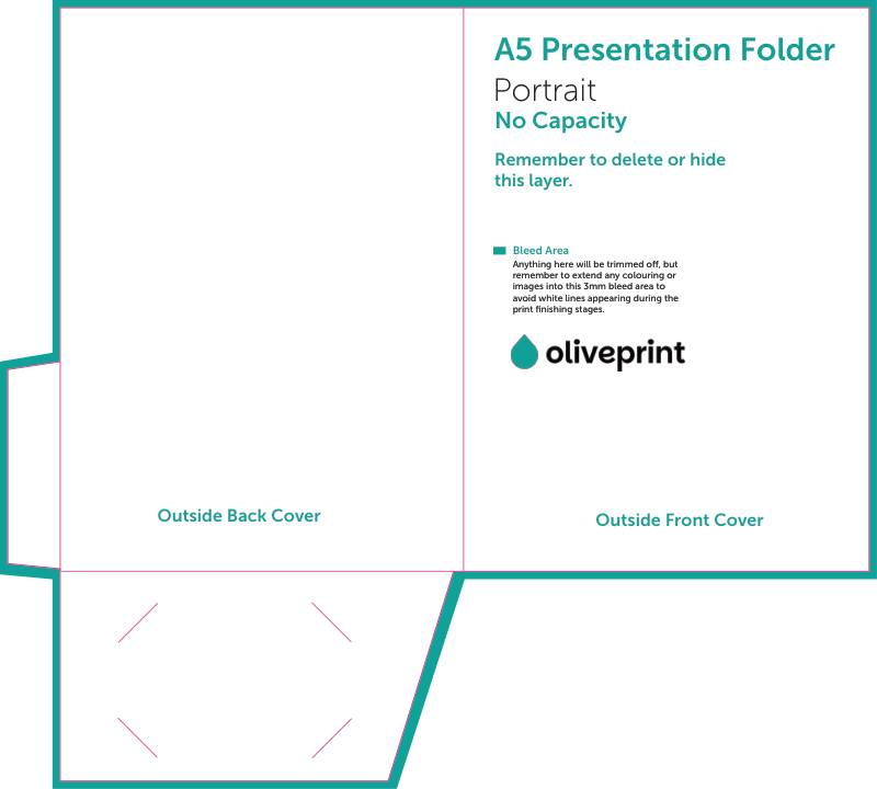 Presentation Folders: A5 with Business Card Slits (no capacity) – A5 Glued Presentaion Folder Templates - 0mm Capacity - With Business Card Slits / Double Sided artwork template preview